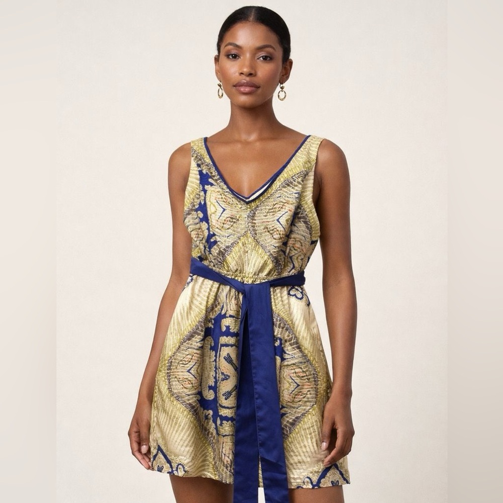 Edme & Esyllte - Anthropologie 100% Silk Kerchief Print V-Neck Dress Medium EUC - Picture 17 of 17